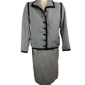 Yves Saint Laurent Suit Womans 36 Black & White Houndstooth Vintage 2 Pc. Suit